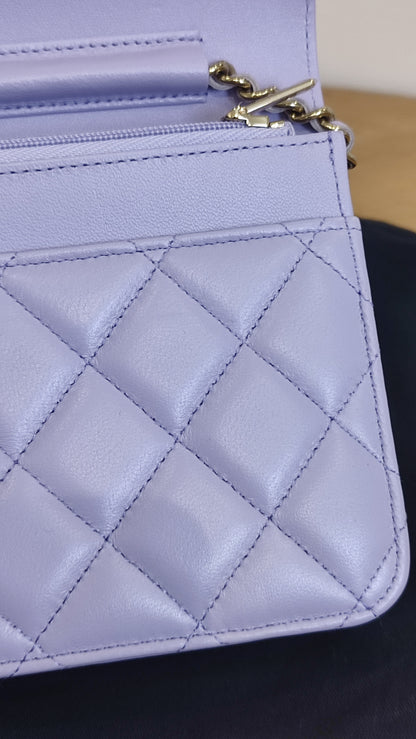 Chanel CC Wallet on Chain Lambskin Ribbon Strap Lavender Microchipped