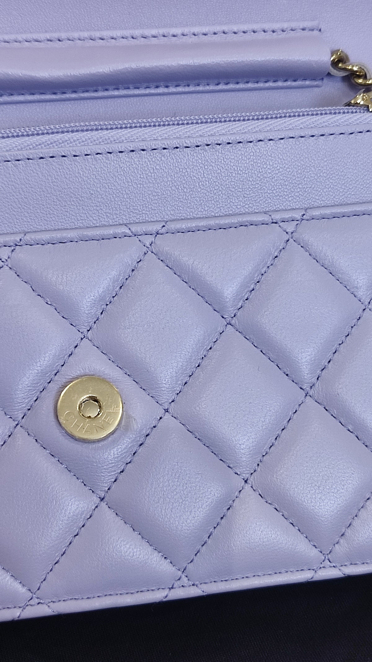 Chanel CC Wallet on Chain Lambskin Ribbon Strap Lavender Microchipped