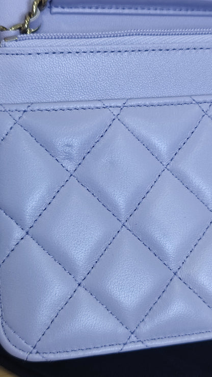 Chanel CC Wallet on Chain Lambskin Ribbon Strap Lavender Microchipped