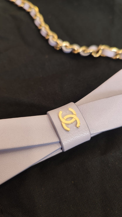 Chanel CC Wallet on Chain Lambskin Ribbon Strap Lavender Microchipped