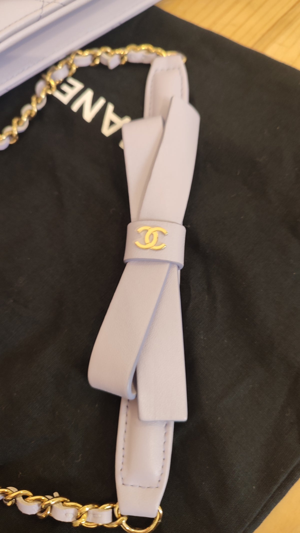 Chanel CC Wallet on Chain Lambskin Ribbon Strap Lavender Microchipped