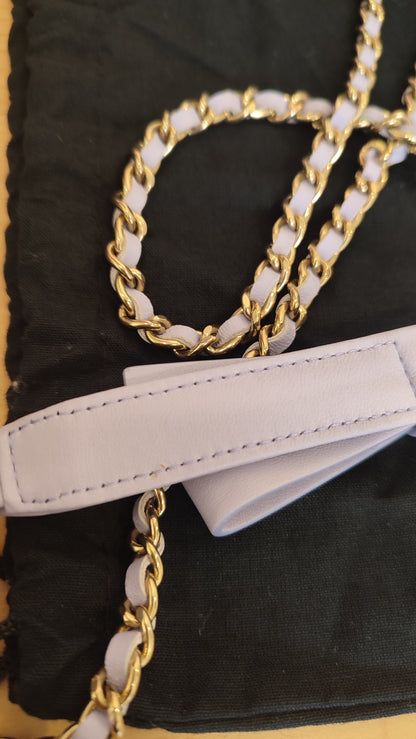 Chanel CC Wallet on Chain Lambskin Ribbon Strap Lavender Microchipped