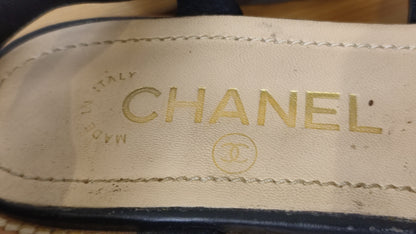 Chanel CC 2015 Gladiator Cork-Heeled Black Size 37 1/2