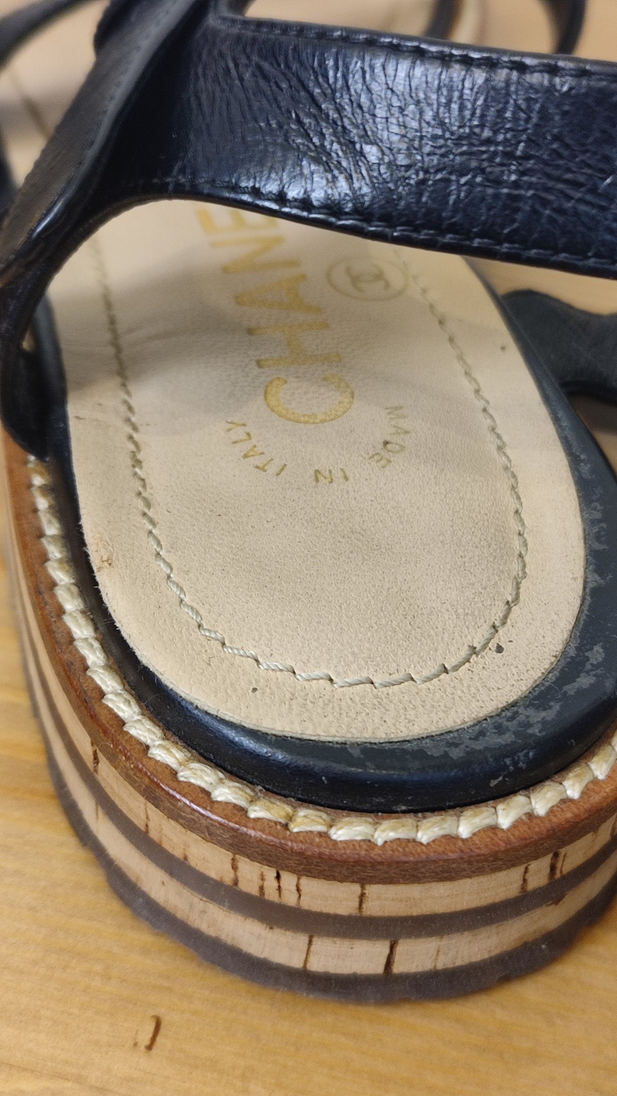 Chanel CC 2015 Gladiator Cork-Heeled Black Size 37 1/2