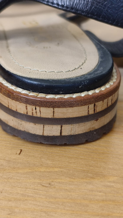 Chanel CC 2015 Gladiator Cork-Heeled Black Size 37 1/2