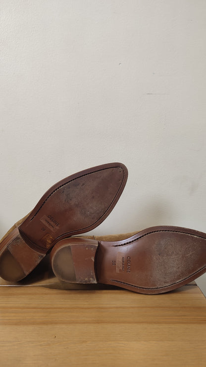 Celine Ankle Boots Suede Brown Size 36
