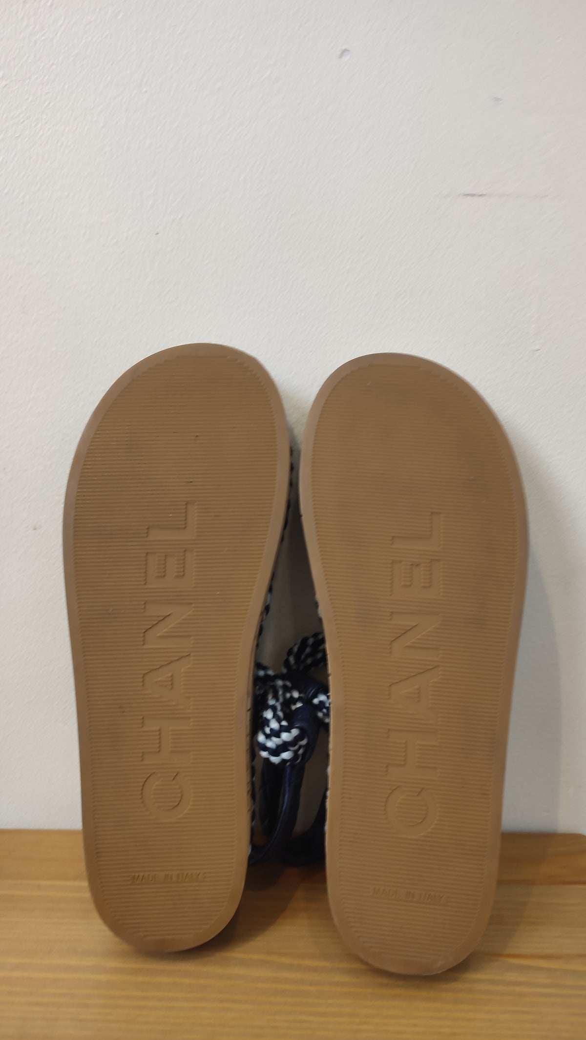 Chanel Cord and Lambskin Quilted Logo Sandals Blue/White Size 38