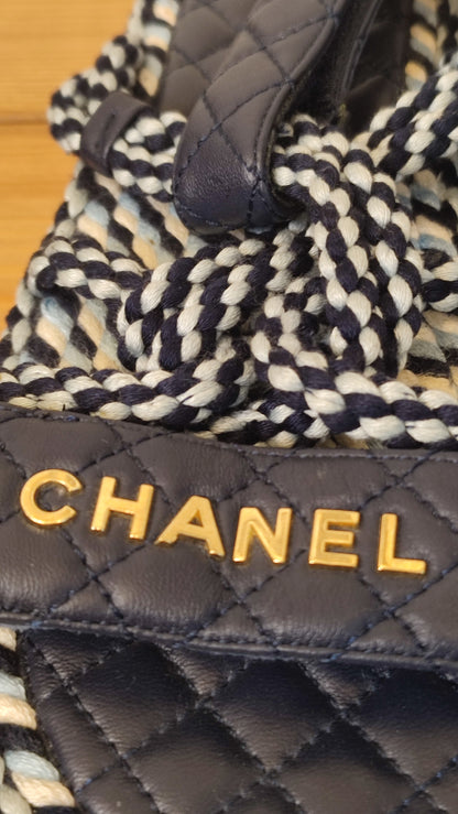 Chanel Cord and Lambskin Quilted Logo Sandals Blue/White Size 38