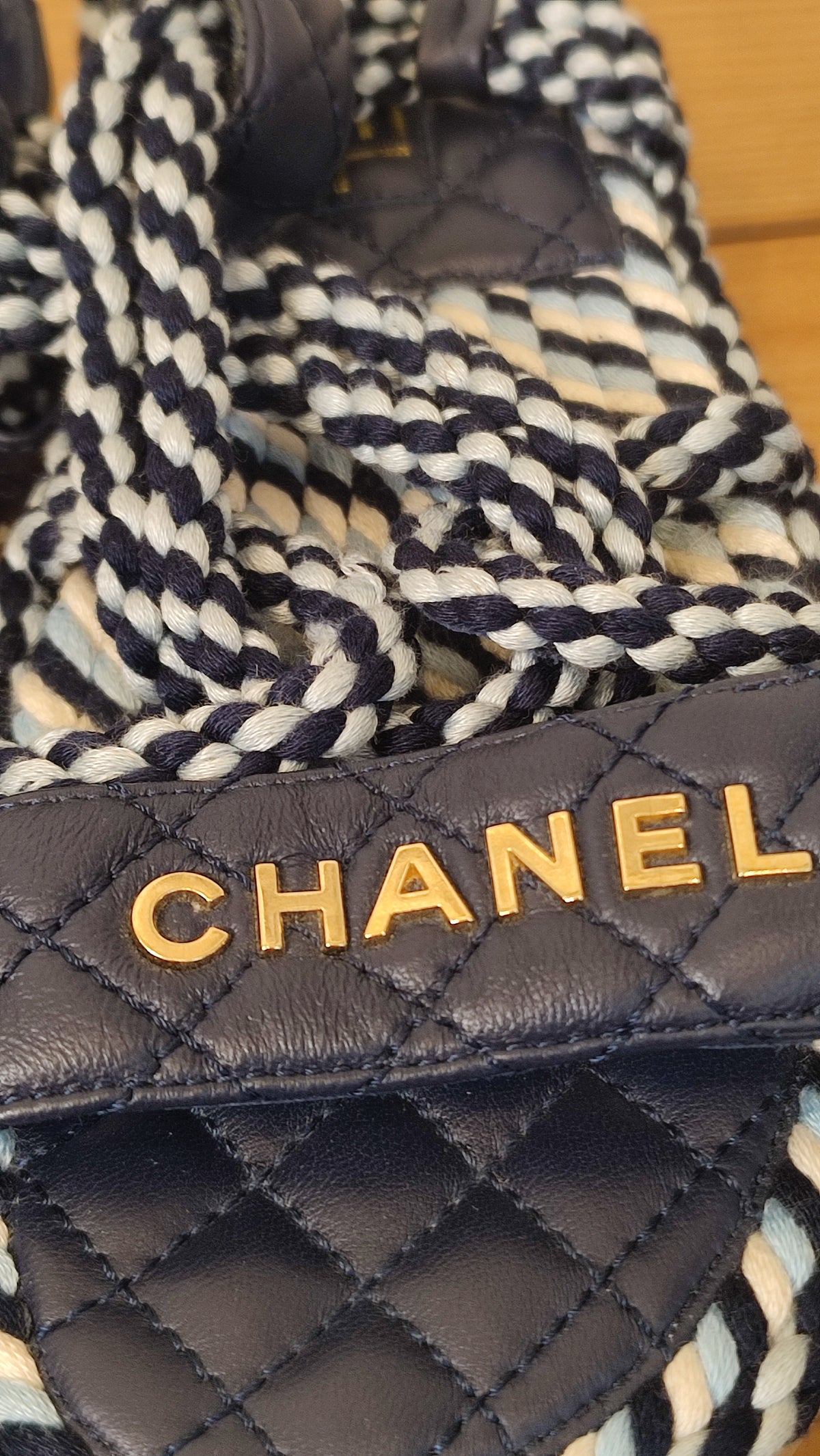 Chanel Cord and Lambskin Quilted Logo Sandals Blue/White Size 38