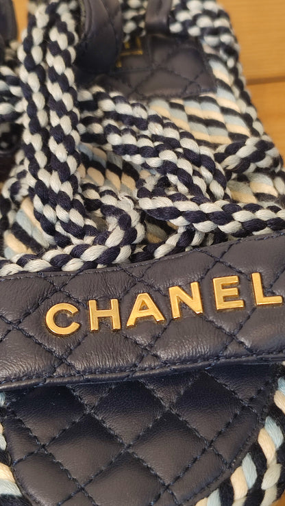 Chanel Cord and Lambskin Quilted Logo Sandals Blue/White Size 38
