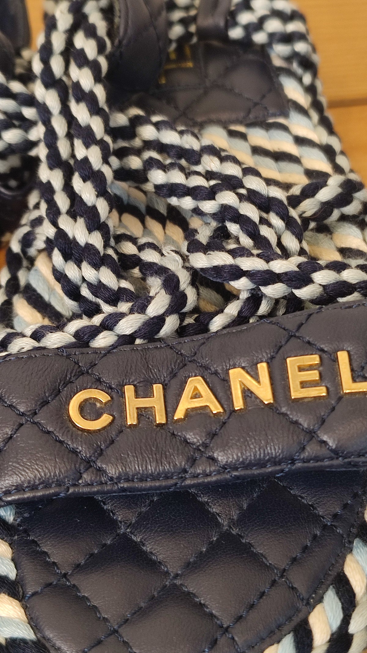 Chanel Cord and Lambskin Quilted Logo Sandals Blue/White Size 38
