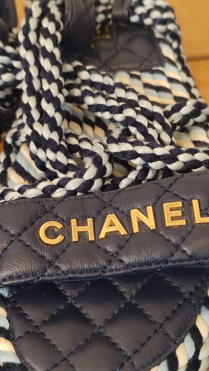 Chanel Cord and Lambskin Quilted Logo Sandals Blue/White Size 38