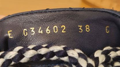 Chanel Cord and Lambskin Quilted Logo Sandals Blue/White Size 38