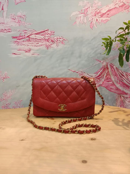 Chanel Diana Quilted Caviar Leather Red Series 2