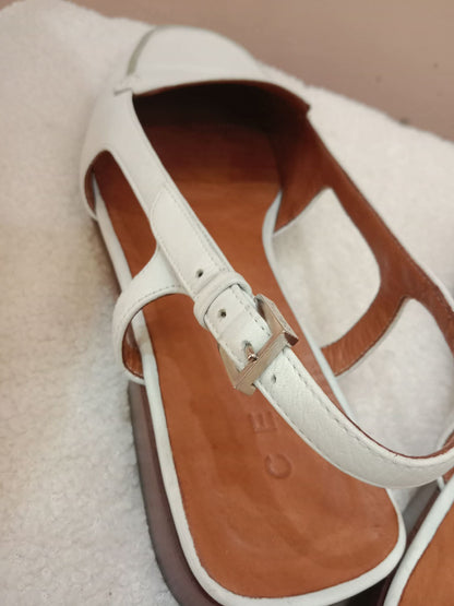 Celine Leather Slingback Loafers Classic Square-Toe Design White Size 37.5
