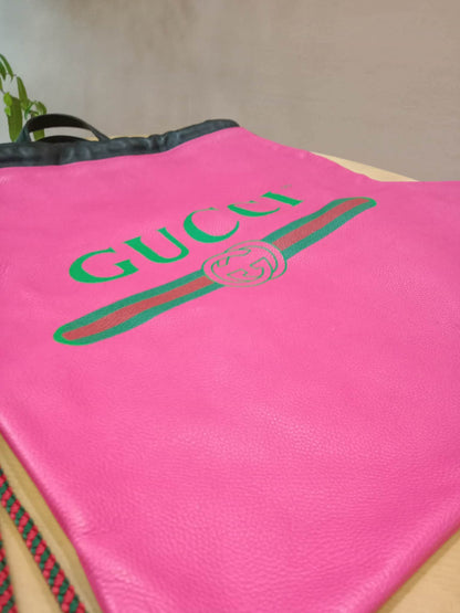 Gucci Printed Drawstring Backpack Grained Leather Pink/Black