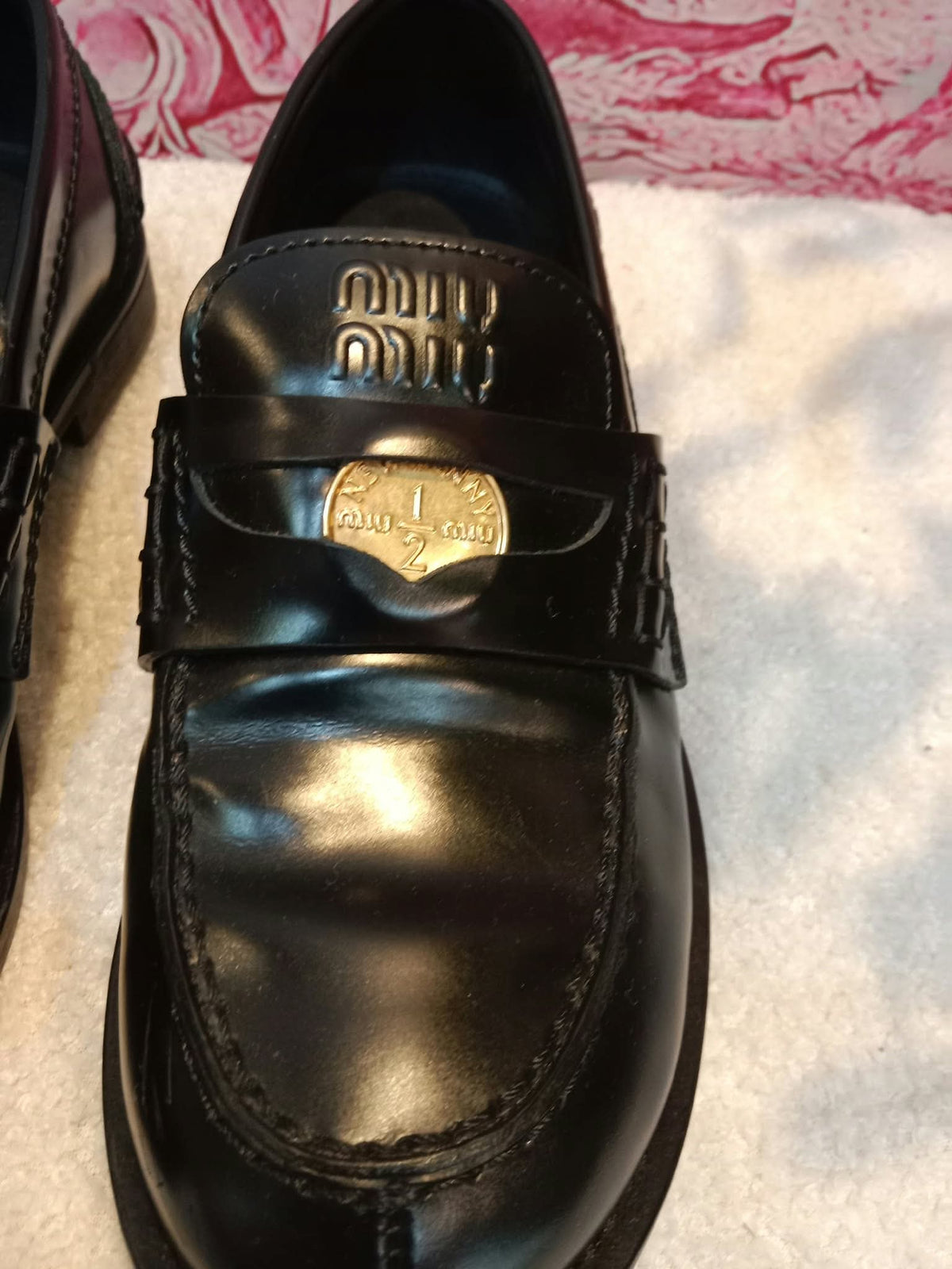 Miu Miu Brushed Penny Loafers Leather Black Size 35