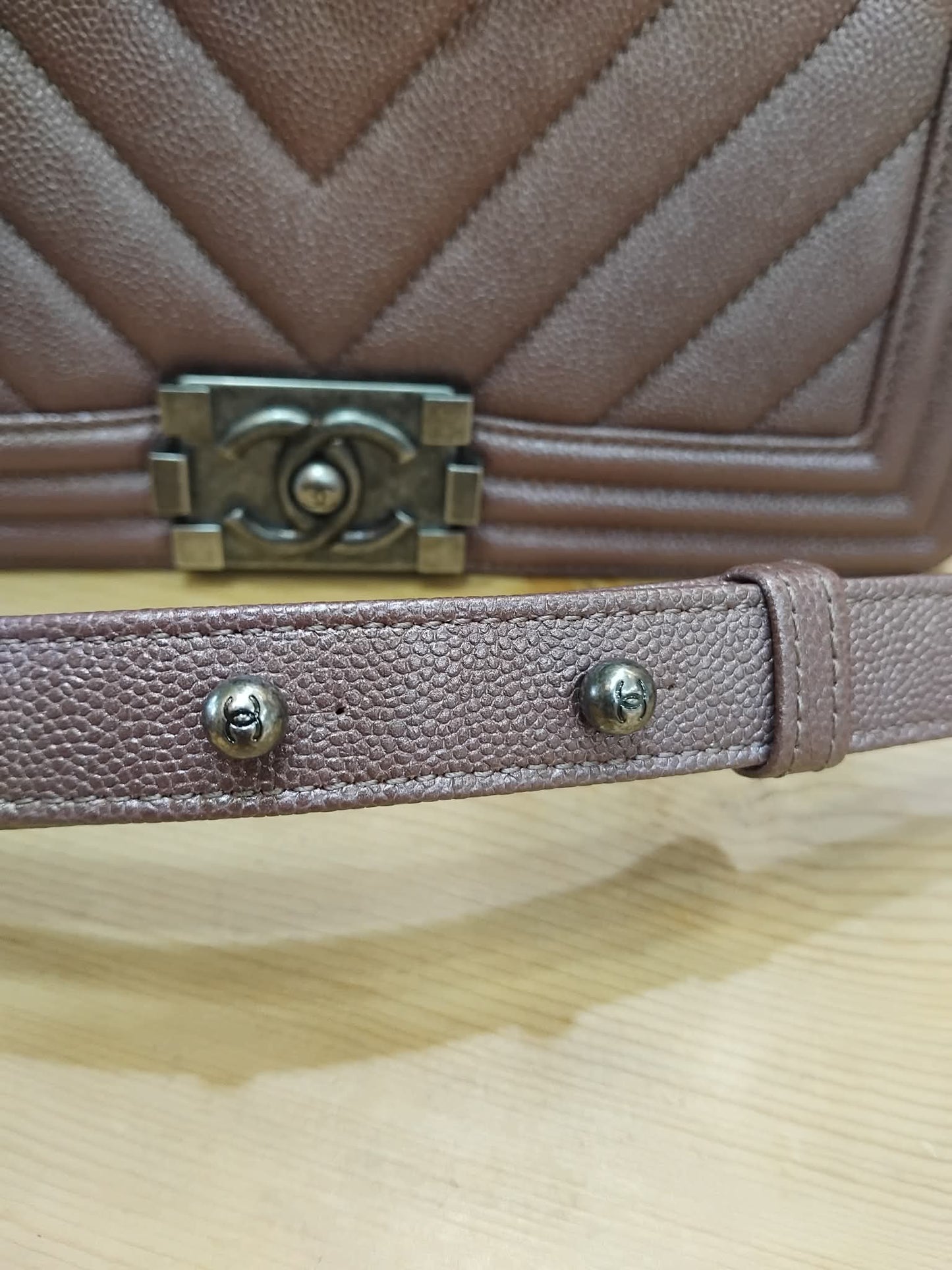 Chanel Le Boy Rose Gold Old Medium Caviar Series 26