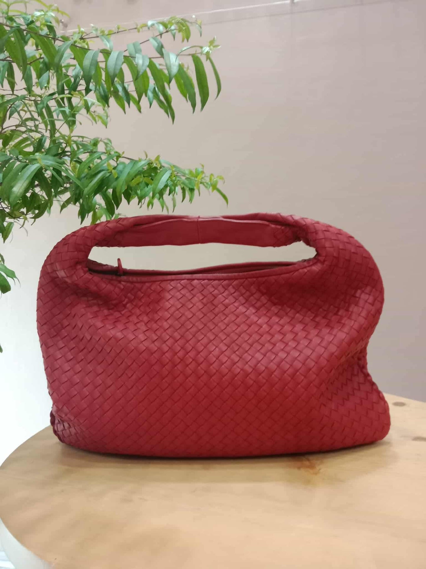 Bottega Veneta Intrecciato Hobo Bag Red