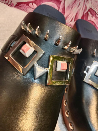 Fendi Spiked Monster Clogs Black SHW Size 36