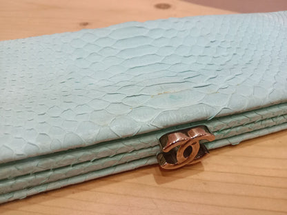 Chanel Mint Green Python Leather Clutch With a Silver-Toned Kiss-Lock Closure Series 15