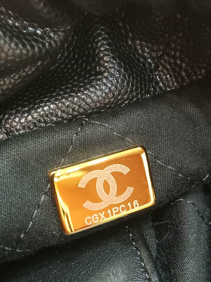 Chanel 22 Shiny Caviar Black Monochrome Mini Microchipped