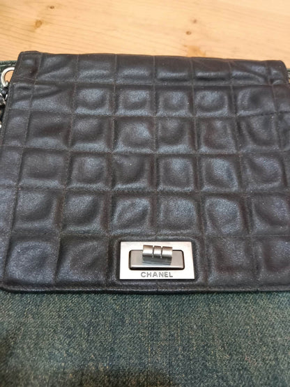 Chanel Vintage Denim and Leather Chocolate Bar Blue Green Denim Series 6