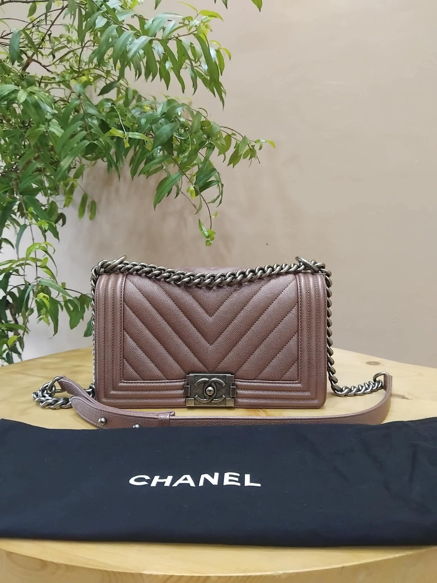 Chanel Le Boy Rose Gold Old Medium Caviar Series 26