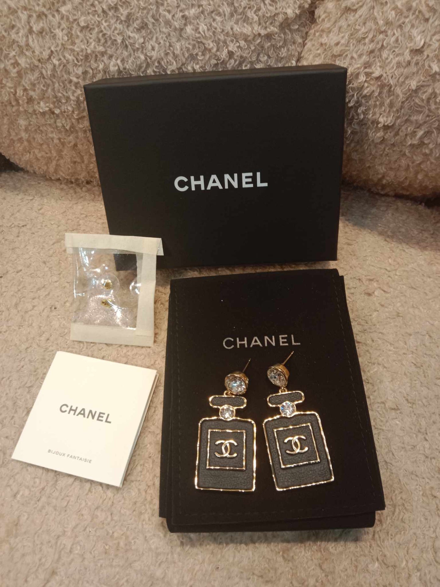 Chanel Black/Gold Perfume Earrings