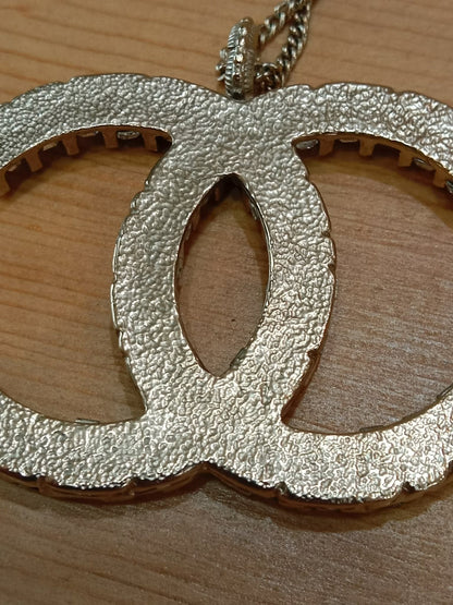 Chanel Crystal CC Pendant Crystal Necklace Silver