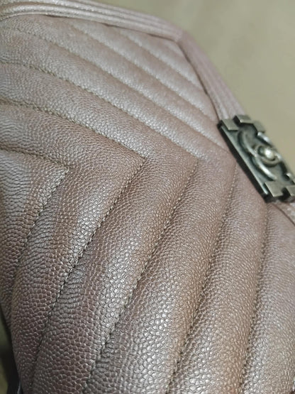 Chanel Le Boy Rose Gold Old Medium Caviar Series 26