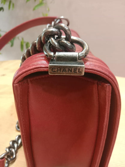 Chanel Le Boy Bag Red Lambskin Medium Series 18