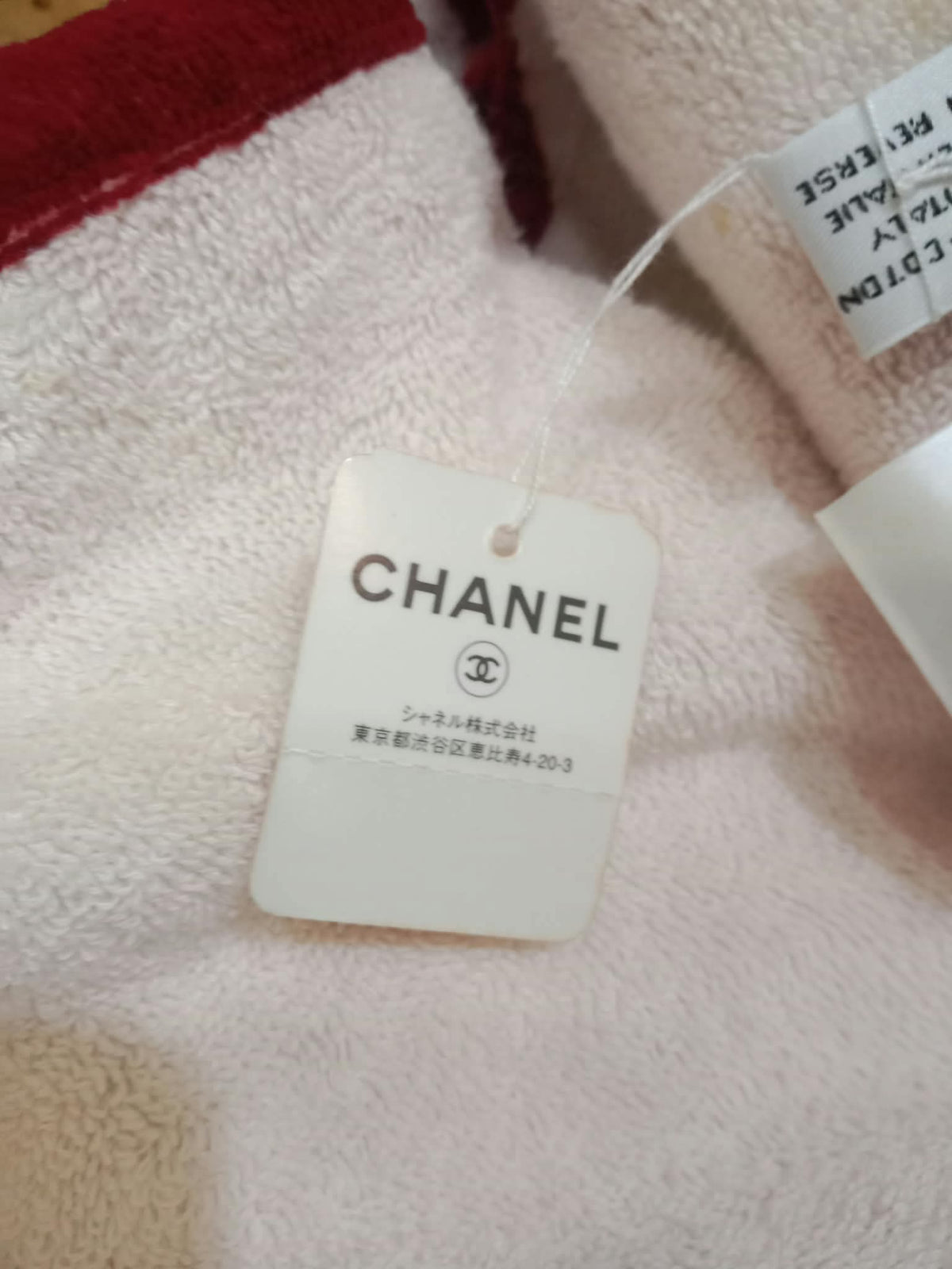 Chanel By Sea Line Cotton Blanket featuring Large printed Leather