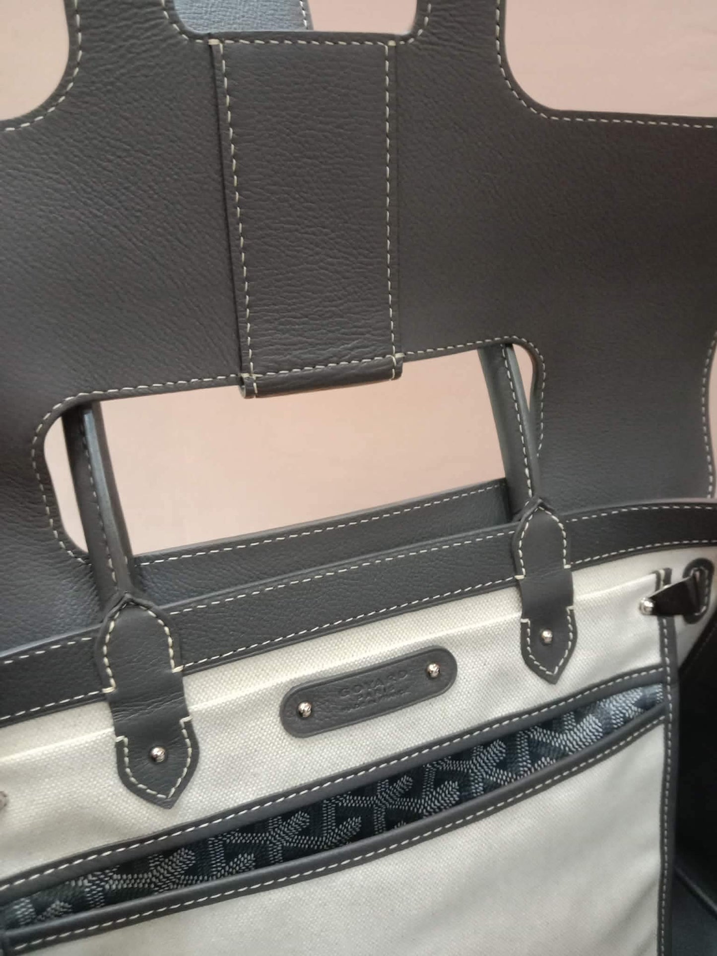 Goyard Saigon Tote Bag Goyardine Canvas with Structured Leather Trim Gris MM
