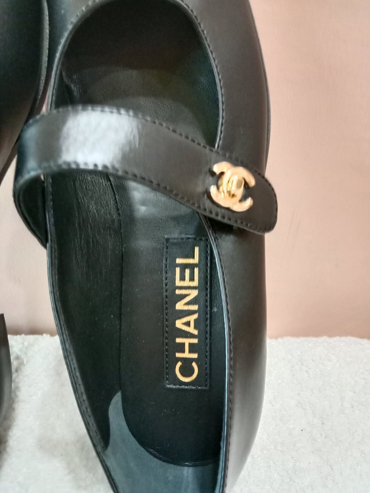 Chanel Mary Jane CC Clasp Flats Black Size 36.5