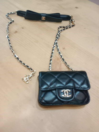 Chanel Bow Chain Belt Bag Black Lambskin Series 31