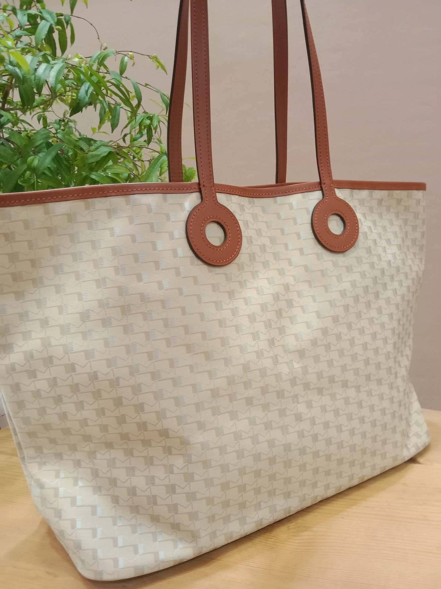 Moynat Paris Oh! Tote Ruban Monogram Canvas Beige