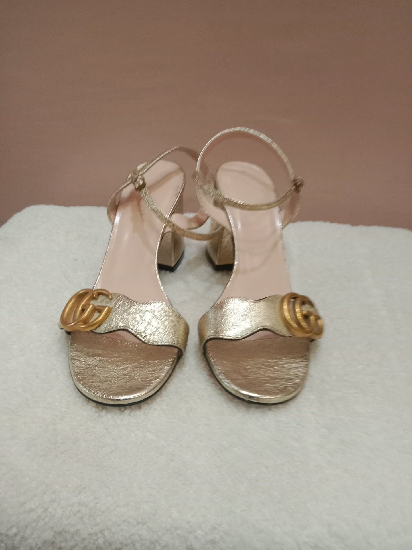 Gucci GG Marmont Sandals Metallic Gold Size 36