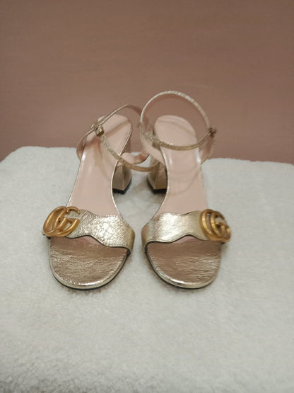 Gucci GG Marmont Sandals Metallic Gold Size 36