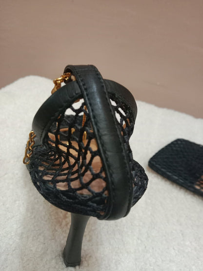 Bottega Veneta Stretch Pumps Black Mesh Square Toe Size 36