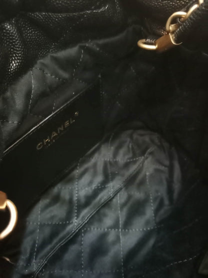 Chanel 22 Shiny Caviar Black Monochrome Mini Microchipped