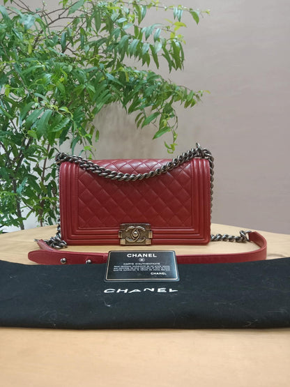 Chanel Le Boy Bag Red Lambskin Medium Series 18