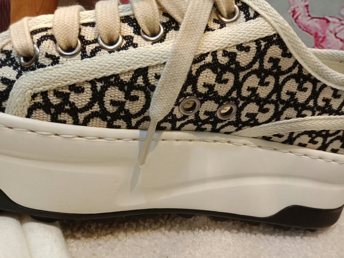 Gucci GG Monogram Platform Sneakers Ivory/Black Size 35.5