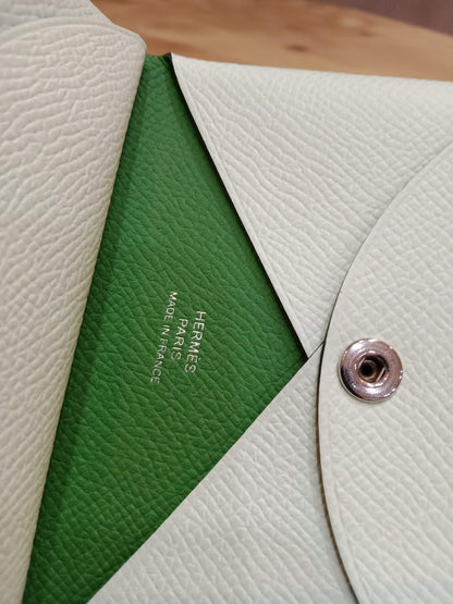 Hermes Calvi Duo Card Case Vert Fizz/Vert Criquet Clemence Stamp W 2024