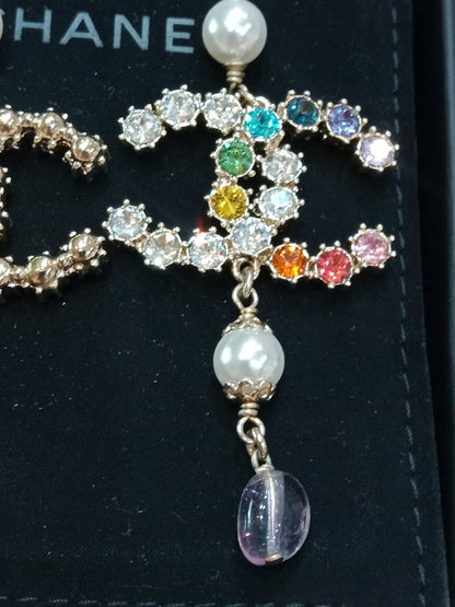 Chanel Rainbow Crystal CC Drop Earrings