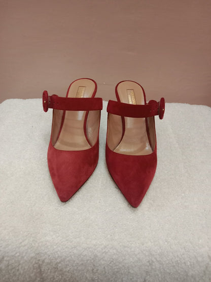 Aquazzura Blossom Suede Pointed Toe Mules Red Size 35.5