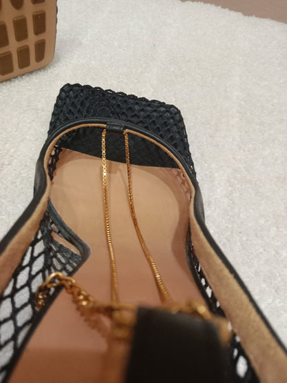 Bottega Veneta Stretch Pumps Black Mesh Square Toe Size 36