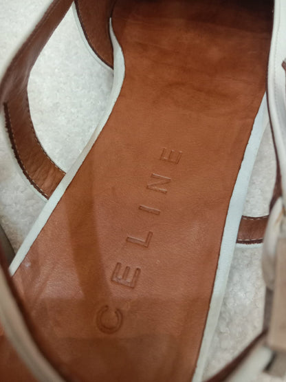 Celine Leather Slingback Loafers Classic Square-Toe Design White Size 37.5