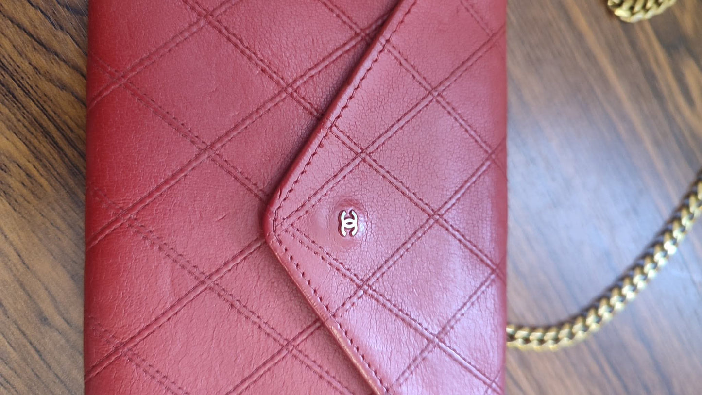 Chanel Vintage Envelope Wallet Red Lambskin Series 3