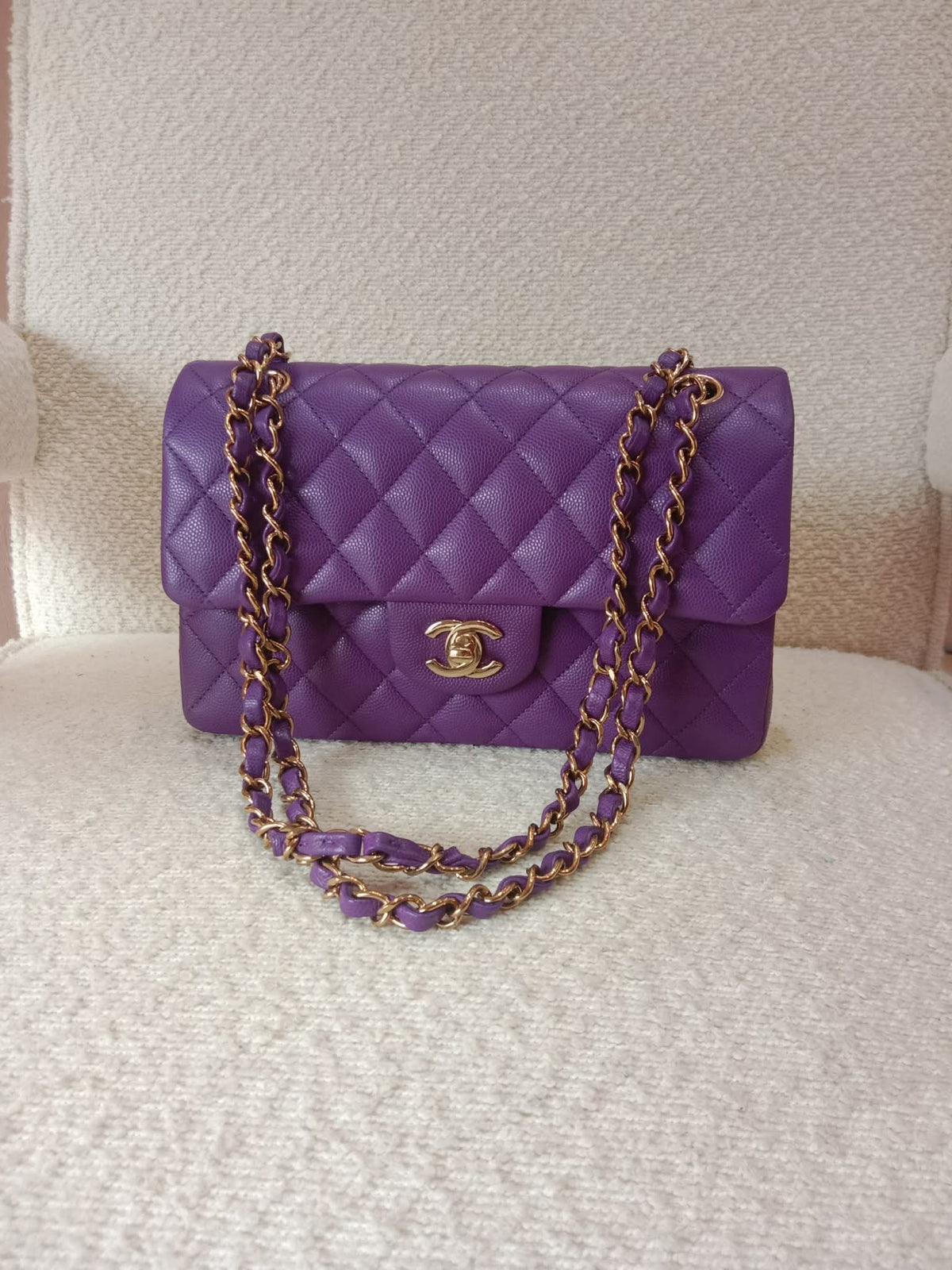 Chanel Metiers D'Art 2022 Timeless Classic Quilted Double Flap Small Caviar Microchipped Purple